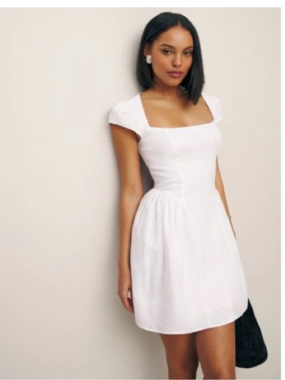 Reformation Oaklyn White Linen Square-Neck Mini Dress Size 12